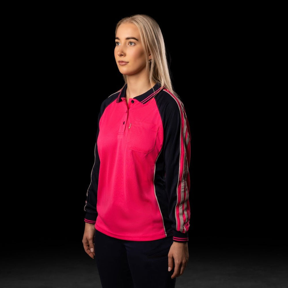 WOMENS HI-VIS L/S POLO SHIRT - BAD WORKWEAR